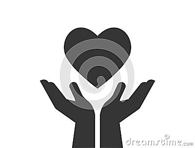 Charity, giving and donation icon with hands holding red heart Vector Illustration