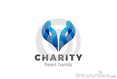 Charity Help Hands Heart shape Logo design vector. Vector Illustration