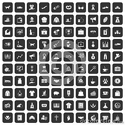 100 charity icons set black Vector Illustration