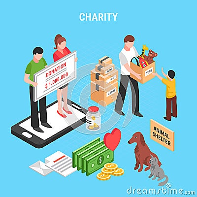 Charity Isometric Composition Vector Illustration