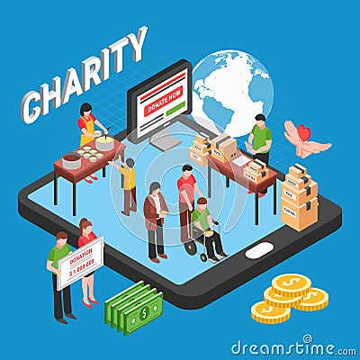 Charity Isometric Design Concept Vector Illustration