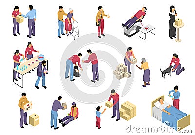 Volunteering And Charity Isometric Set Vector Illustration
