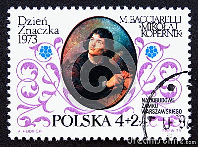 Charity post stamp Poland, 1973, Nicolaus Copernicus Editorial Stock Photo