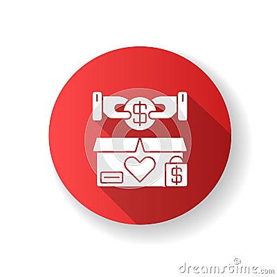 Charity shop red flat design long shadow glyph icon Vector Illustration