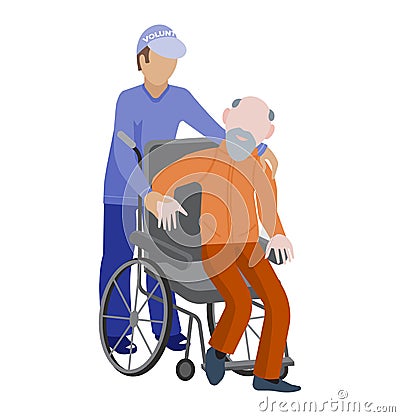 Charity vector volunteer people caring elderly disabled or blind characters and volunteering donation or welfare Vector Illustration