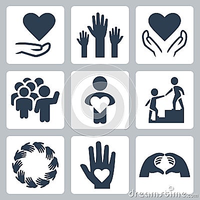 Charity and volunteer icons in glyph style Vector Illustration