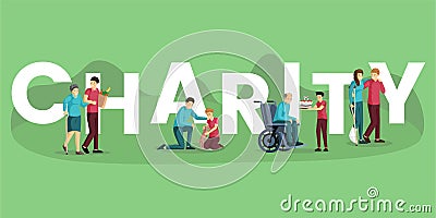 Charity word concept banner vector template. Voluntary activities, community service, nonprofit organization Vector Illustration