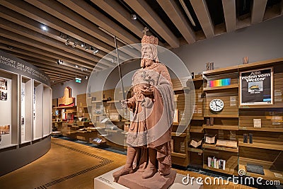Charlemagne Statue at Historical Museum (Historisches Museum) Interior - Frankfurt, Germany Editorial Stock Photo