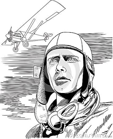 Charles Augustus Lindbergh cartoon portrait Stock Photo