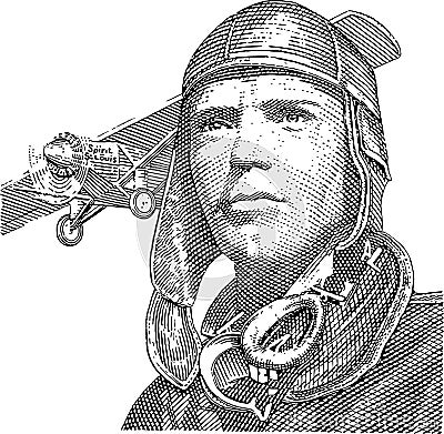 Charles Augustus Lindbergh engraved portrait Vector Illustration