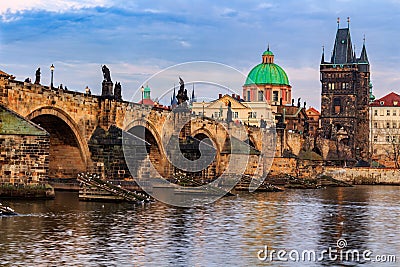 The Charles Bridge (Czech: Karluv Most) is a famous historic bridge in Prague, Czech Republic Editorial Stock Photo