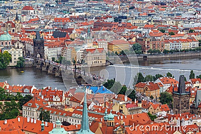 Charles Bridge (Karluv most) and the historical buildings of Prague, Czech Republic Editorial Stock Photo