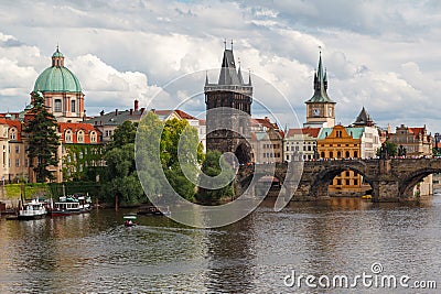Charles Bridge (Karluv most) and the historical buildings of Prague, Czech Republic Editorial Stock Photo