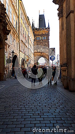 The Charles Bridge in Prague, Capital of the Czech Republic was built in 1357 to cross the River Vlatva. Editorial Stock Photo