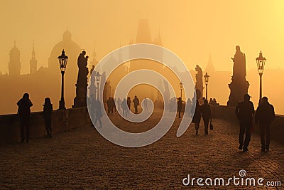 Charles bridge in Prague in sunrise Editorial Stock Photo