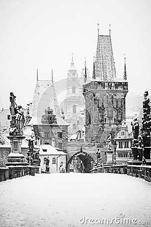 Charles bridge in winter, Prague Stock Photo