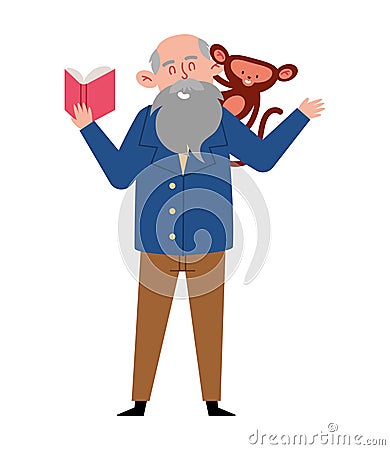 charles darwin with a book and monkey Vector Illustration