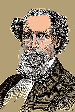 Charles Dickens portrait in line art illustration Vector Illustration