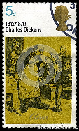 Charles Dickens UK Postage Stamp Editorial Stock Photo