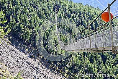 The Charles Kuonen Suspension Bridge - Randa, Switzerland Stock Photo