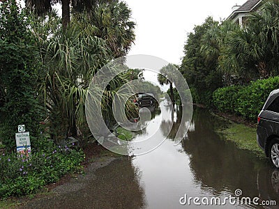 Charleston Beach path flooded Editorial Stock Photo