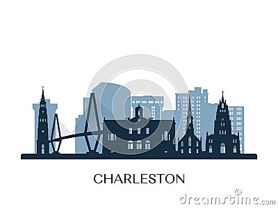 Charleston skyline, monochrome silhouette. Vector Illustration