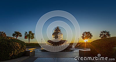Charleston, South Carolina, United States, November 2019, the sunrise over Charleston Waterfront park and the Pineapple fountain Editorial Stock Photo