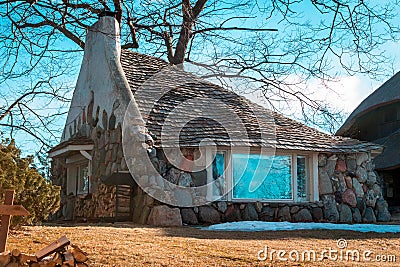 Charlevoix, MI /USA - March 3rd 2018: Earl Youngs Half House designed using his mushroom house design in Charlevoix Michigan Editorial Stock Photo