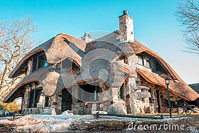 Charlevoix, MI /USA - March 3rd 2018: Mushroom house in Charlevoix Michigan in the winter Editorial Stock Photo