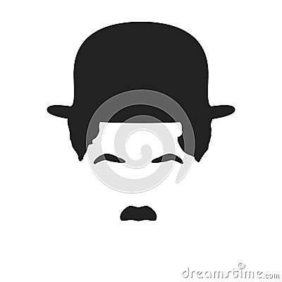 Charlie Chaplin silhouette in a hat, isolated on a white. Vector illustration Vector Illustration