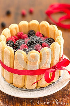 Charlotte Cake with Mixed Berries Stock Photo
