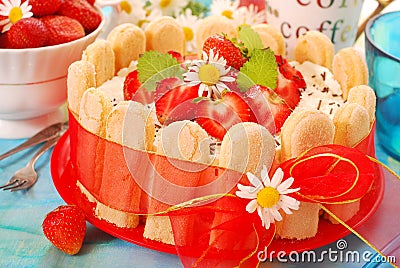 Charlotte cake with strawberry Stock Photo