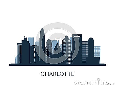 Charlotte skyline, monochrome silhouette. Vector Illustration