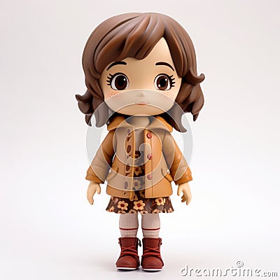 Charlotte Vinyl Toy: Kawaii Manga Girl Figurine In Brown Jacket And Dress Stock Photo