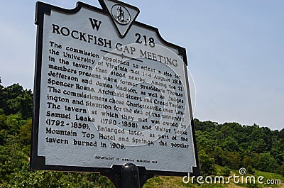 Charlottesville, Virginia: Sign for Rockfish Gap Meeting historical site, located in the Blue Ridge Mountains Editorial Stock Photo