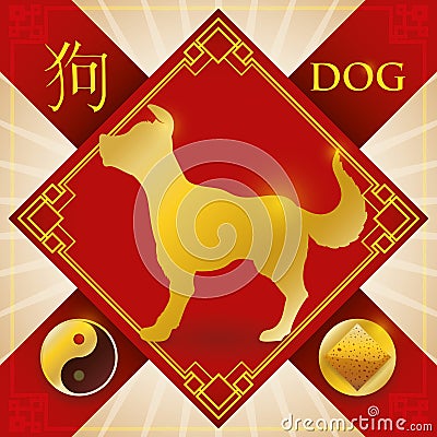 Charm with Chinese Zodiac Dog, Earth Element and Yang Symbol, Vector Illustration Vector Illustration