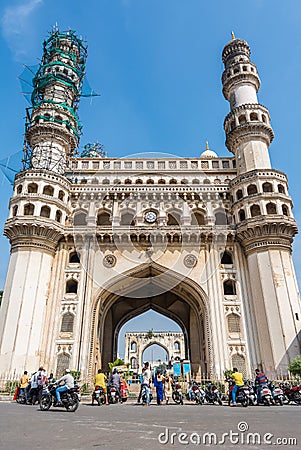Charminar or four minarets under renovation, which is a monument and mosque, constructed in 1591 Editorial Stock Photo