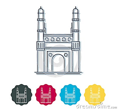 Charminar - Hyderabad City Icon Illustration Vector Illustration