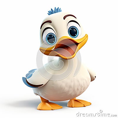 Charming 3d Pixar Duck With Blue Eyes - High Resolution Cartoon Character Stock Photo