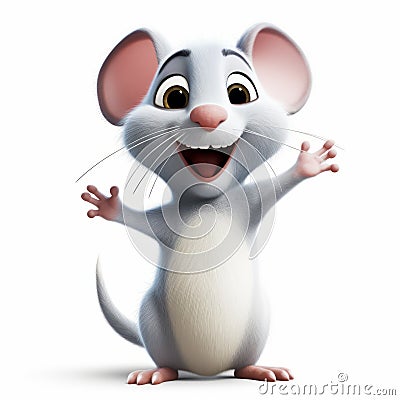 Charming Animated Mouse Waving In Realistic Pixar-style 3d Stock Photo