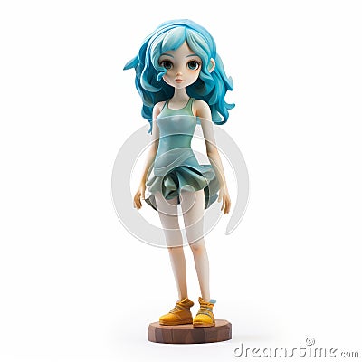 Charming Anime Girl Figurine With Aquamarine Hair Stock Photo