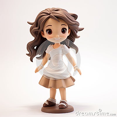 Charming Anime Girl Figurine With Long Curly Hair Stock Photo