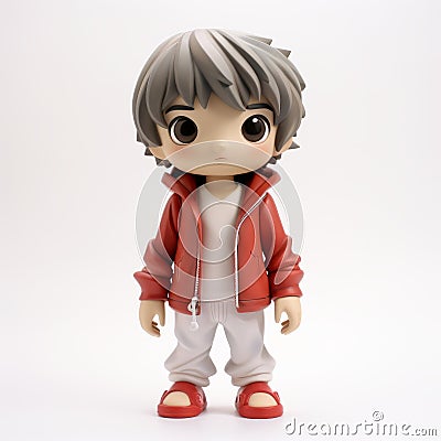 Charming Anime Style Elijah Vinyl Toy Figurine In Dynamic Red Jacket Stock Photo