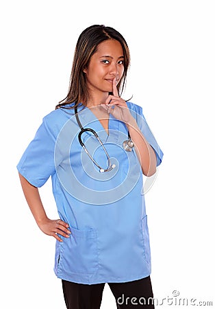 Charming asiatic nurse woman requesting silence Stock Photo