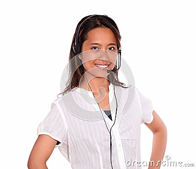 Charming asiatic young woman using headphones Stock Photo