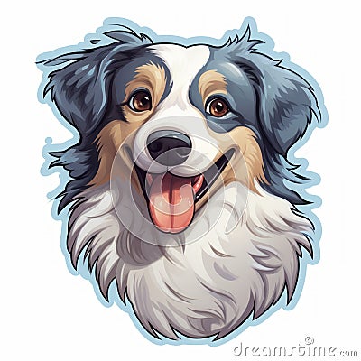 Charming Australian Shepherd Face Design: Bold, Colorful, And Lively Portraits Cartoon Illustration