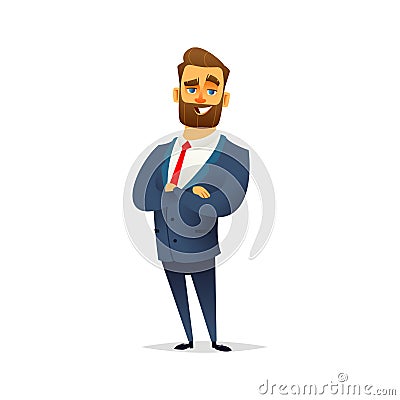 Charming bearded business man character cartoon modern flat design. Vector Illustration