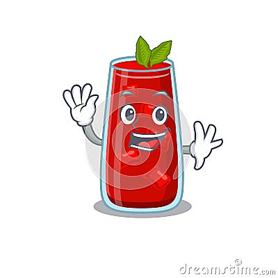 A charming bloody mary cocktail mascot design style smiling and waving hand Vector Illustration