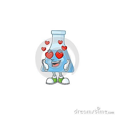 Charming blue chemical bottle cartoon character with a falling in love face Vector Illustration