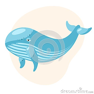 Charming blue whale on a beige background. Flat cartoon vector illustration Vector Illustration